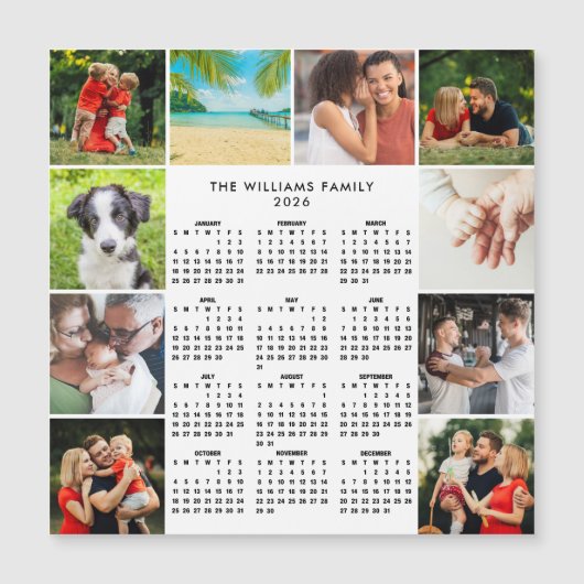 2026 Calendar 10 Photo Collage Family Magnet (Voorkant)