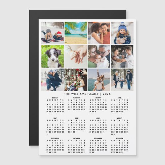 2026 Calendar 12 Photo Collage Magnet (Voorkant / Achterkant)