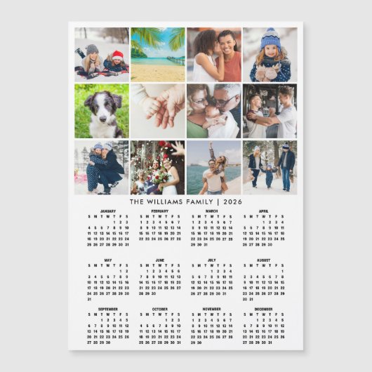 2026 Calendar 12 Photo Collage Magnet (Voorkant)