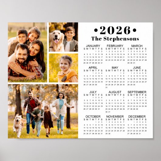 2026 Calendar 4 Photo Collage Personalized Poster (Voorkant)