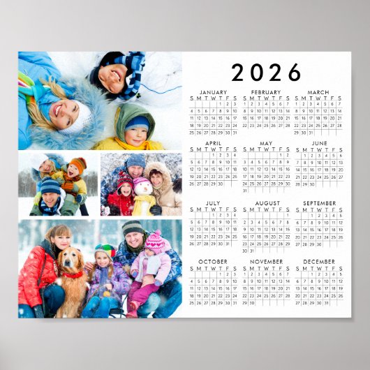 2026 Calendar 4 Photo Simple Poster (Voorkant)