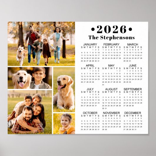 2026 Calendar 5 Photo Collage Personalized Poster (Voorkant)
