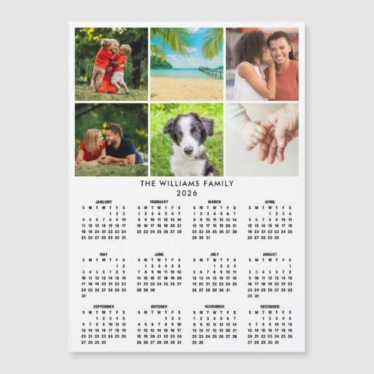 2026 Calendar 6 Photo Collage Modern Magnet (Voorkant)