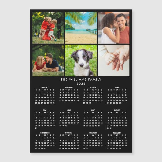 2026 Calendar 6 Photo Collage Modern Magnet (Voorkant)
