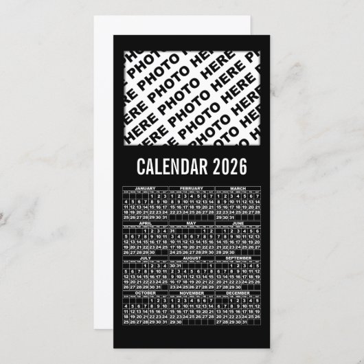 2026 Calendar Add 1 Horizontal Photo Card black (Voorkant / Achterkant)