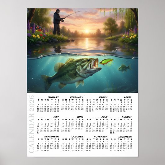 2026 Calendar, Bass Fishing, Spring River / Fish Poster (Voorkant)