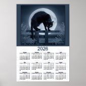 2026 Calendar Black Cat on a Fence with Full Moon Poster (Voorkant)