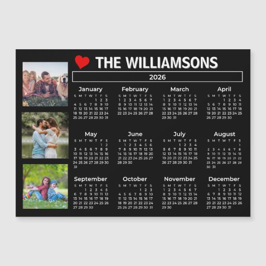 2026 Calendar Black White Photo Collage Magnet (Voorkant)