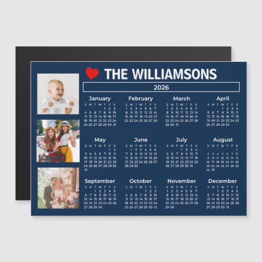2026 Calendar Blue White Photo Collage Magnet (Voorkant / Achterkant)