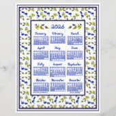 2026 Calendar Blueberries Stem Leaves Fabric Font (Voorkant)