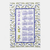 2026 Calendar Blueberries Stem Leaves White Theedoek (Verticaal)