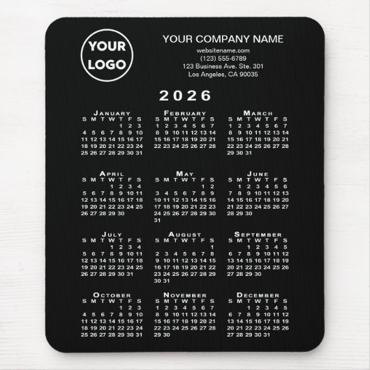 2026 Calendar Business Logo and Text Black Muismat (Voorkant)