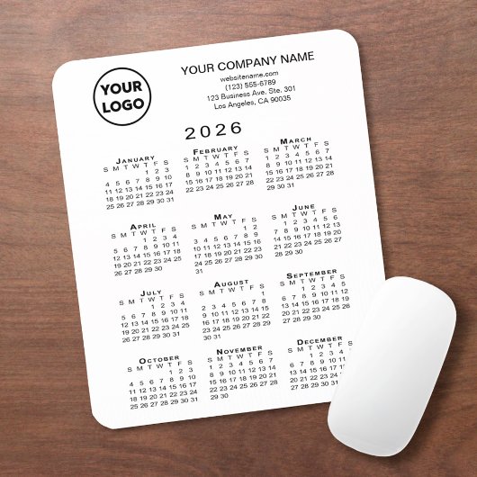 2026 Calendar Business Logo and Text on White Muismat