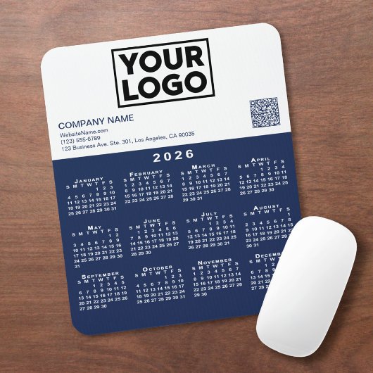 2026 Calendar Business Logo QR Code Navy White Muismat