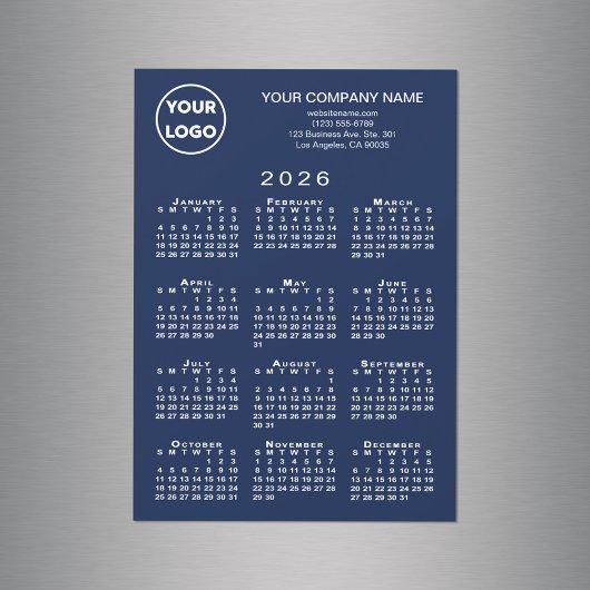 2026 Calendar Business Logo Text Navy Magnet Card