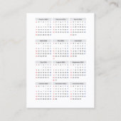 2026 Calendar Card: Sunday Start, Black & White  Visitekaartje (Achterkant)