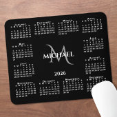 2026 Calendar Chic Monogram Name on Black Muismat