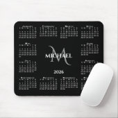 2026 Calendar Chic Monogram Name on Black Muismat (Met muis)