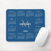 2026 Calendar Chic Monogram Name on Blue Muismat (Met muis)