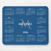 2026 Calendar Chic Monogram Name on Blue Muismat (Voorkant)