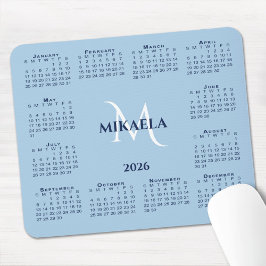 2026 Calendar Chic Monogram Name on Light Blue Muismat