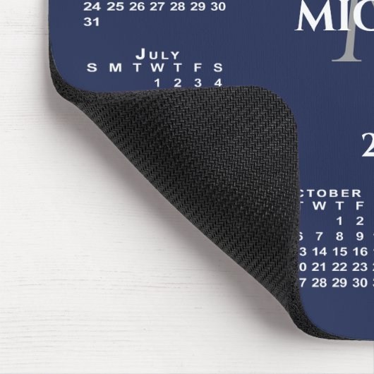 2026 Calendar Chic Monogram Name on Navy Blue Muismat (Hoek)