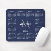 2026 Calendar Chic Monogram Name on Navy Blue Muismat (Met muis)