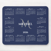 2026 Calendar Chic Monogram Name on Navy Blue Muismat (Voorkant)