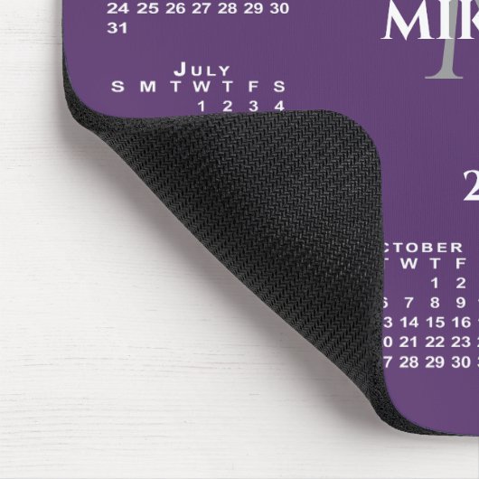 2026 Calendar Chic Monogram Name on Purple Muismat (Hoek)