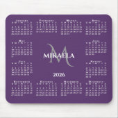 2026 Calendar Chic Monogram Name on Purple Muismat (Voorkant)