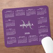 2026 Calendar Chic Monogram Name on Purple Muismat