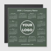 2026 Calendar Company Logo on Forest Green Magnet (Voorkant / Achterkant)