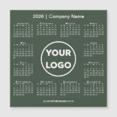 2026 Calendar Company Logo on Forest Green Magnet (Voorkant)