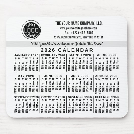 2026 Calendar Custom Business Logo Name Easy White Muismat (Voorkant)