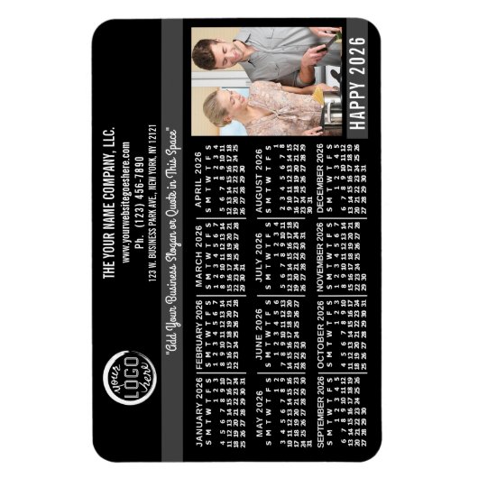 2026 Calendar Custom Business Logo Name Photo Blk Magneet (Verticaal)