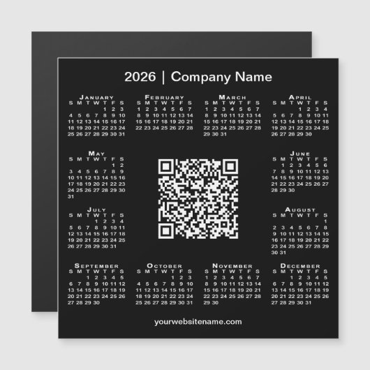 2026 Calendar Custom Business QR Code Black Magnet (Voorkant / Achterkant)