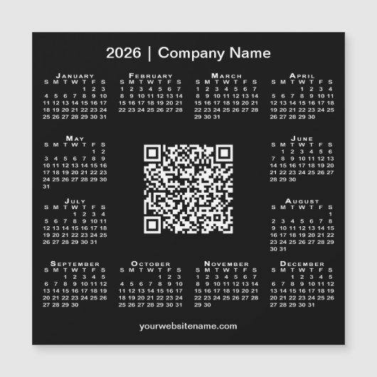 2026 Calendar Custom Business QR Code Black Magnet (Voorkant)