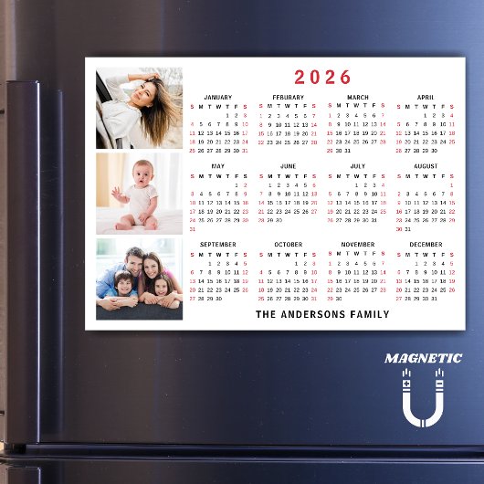2026 Calendar Custom Name Photo Collage Magnet