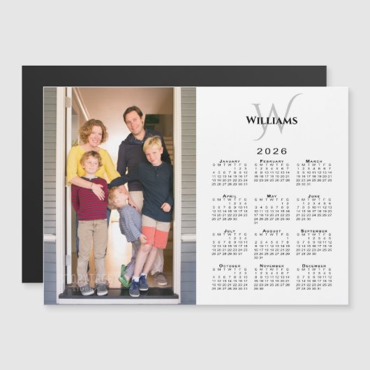 2026 Calendar Custom Photo Monogram Name Magnet (Voorkant / Achterkant)