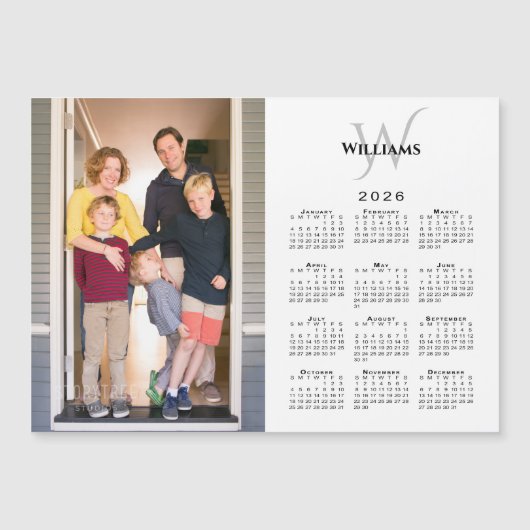 2026 Calendar Custom Photo Monogram Name Magnet (Voorkant)