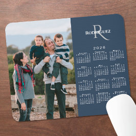 2026 Calendar Custom Photo Monogram Name Navy Blue Muismat