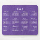 2026 Calendar Custom Photo Purple Linen Texture Muismat (Voorkant)