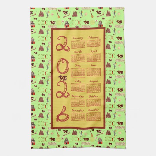 2026 Calendar Fabric Font Chinese Favorites Jade Theedoek (Verticaal)