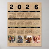 2026 Calendar Family Photo Collage Rustic Kraft Poster (Voorkant)