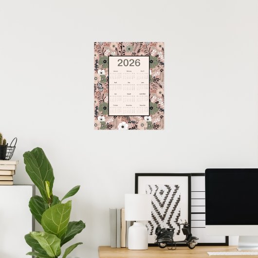 2026 Calendar Floral Pattern   Poster (Thuiskantoor)