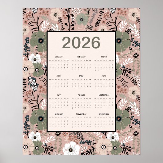 2026 Calendar Floral Pattern   Poster (Voorkant)