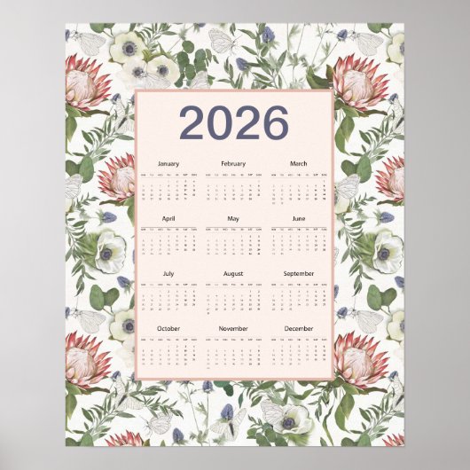2026 Calendar Flowers Butterflies Poster (Voorkant)