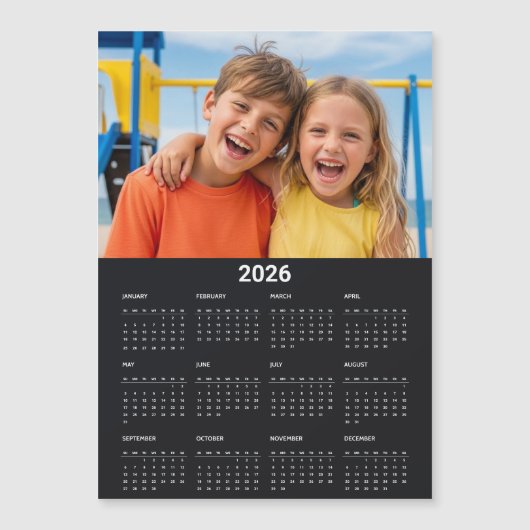 2026 Calendar Full Year Photo Black Fridge Magnet (Voorkant)