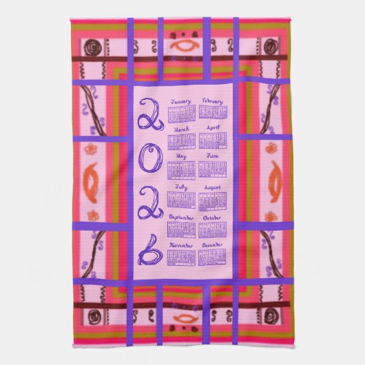 2026 Calendar Girl Power Curvy Plaid Frame Theedoek (Verticaal)