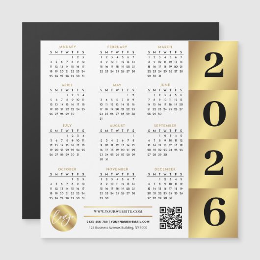 2026 Calendar Gold Business Logo QR Code Marketing (Voorkant / Achterkant)